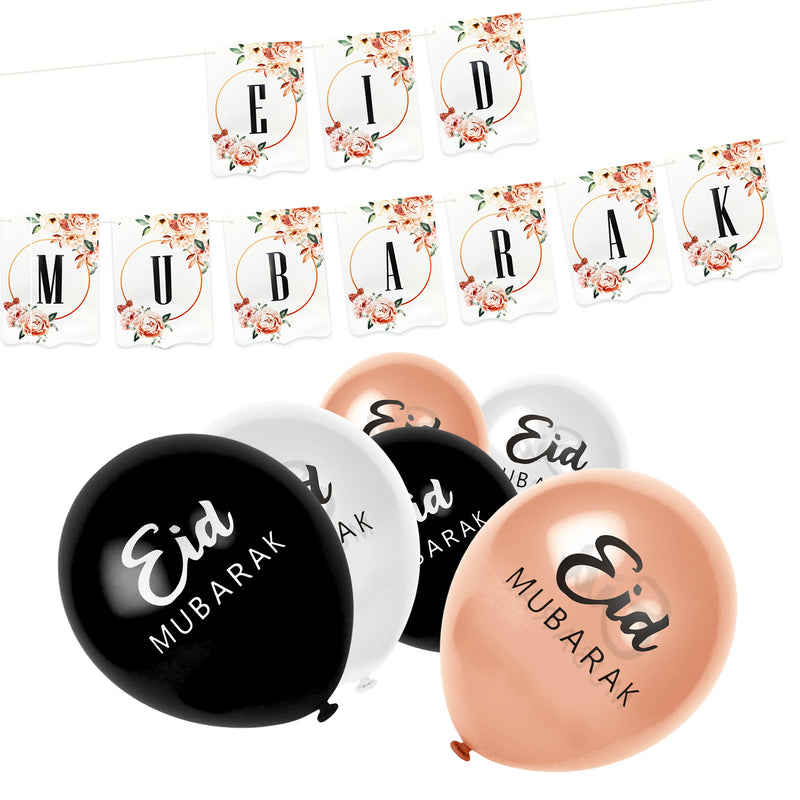 Eid Mubarak Floral Balloons & Bunting Decoration Set