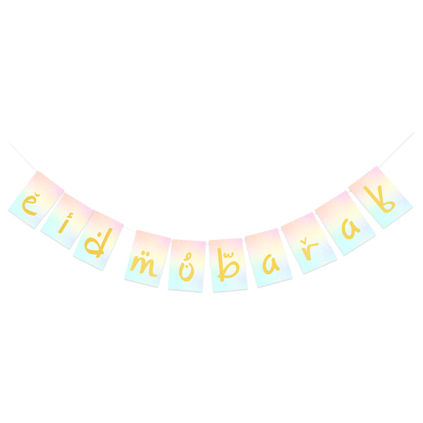 Pastel Multicolour Eid Mubarak Rectangle Card Bunting - 2 meters