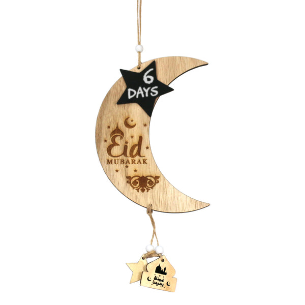 Eid Mubarak Wooden Crescent Moon & Chalkboard Star Hanging Decoration