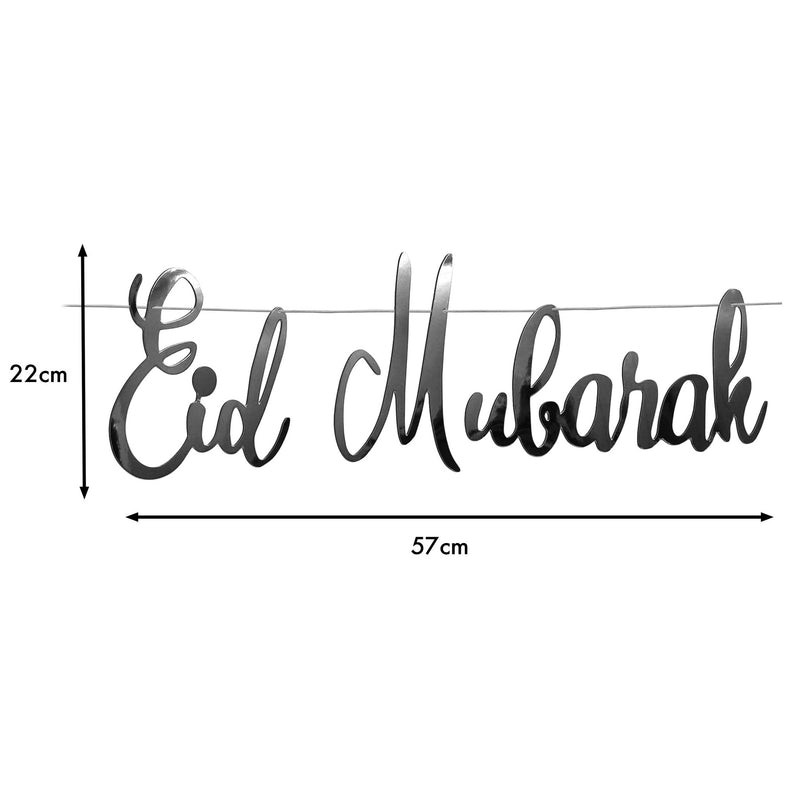 Silver Eid Mubarak Cut-Out Calligraphy Hanging Bunting Decoration