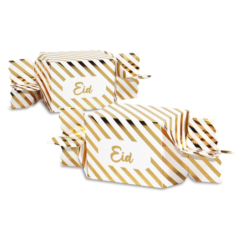 12 White & Metallic Gold Striped Eid Cracker Gift Favour Boxes