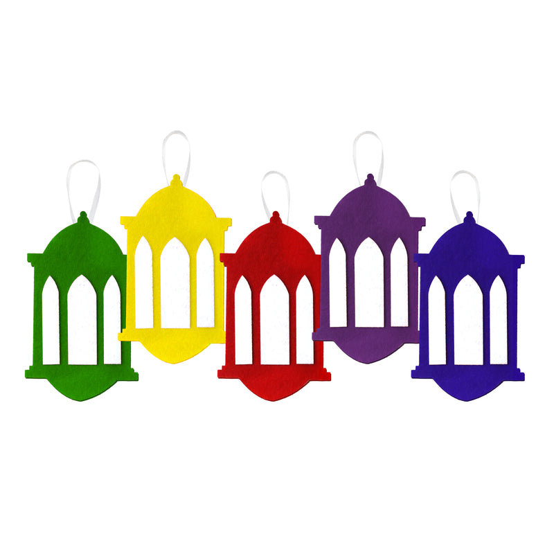 Pack of 5 Multicolour Felt Lantern Ramadan & Eid Hanging Decorations