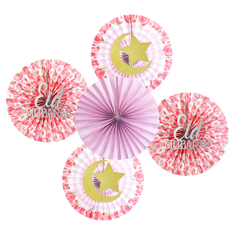 Set of 5 Pink Floral Eid & Ramadan Hanging Concertina Fans Decorations