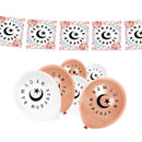 White & Rose Gold Latex Ramadan Balloons & Floral Bunting Set