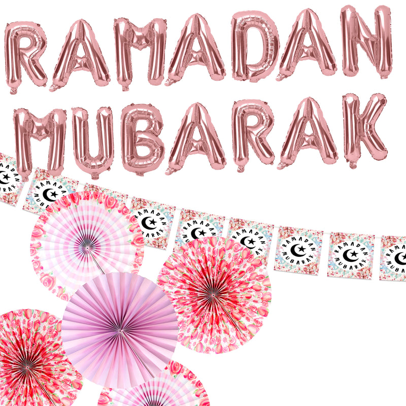 Rose Gold & Pink Ramadan Mubarak Fan & Bunting Set 14/21