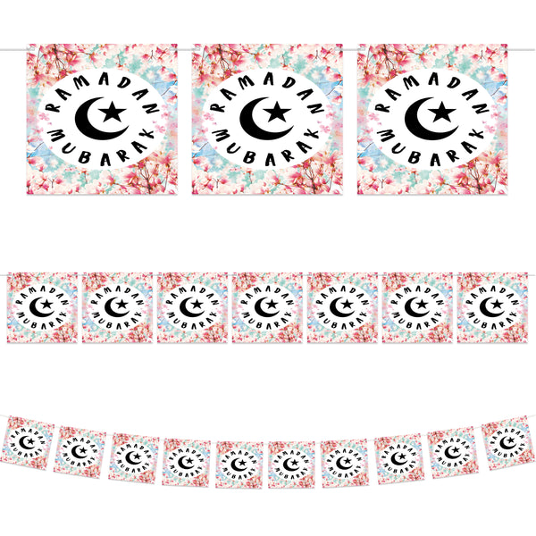 Floral Blossom Ramadan Mubarak Square Card Bunting - 2 meters