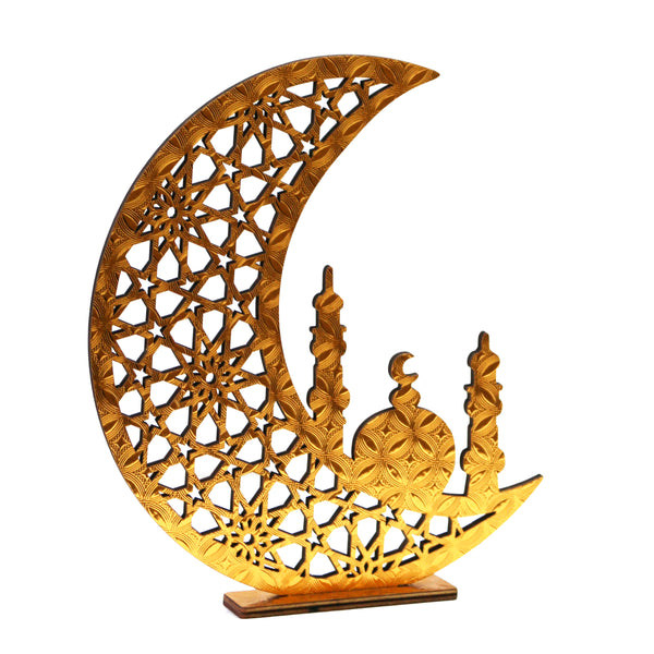 Shiny Gold Wooden Crescent Moon Table Centre Decoration