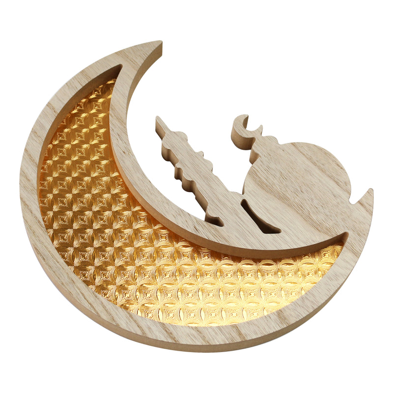 Gold Wooden Crescent Moon & Star Eid/Ramadan Food Serving Tray