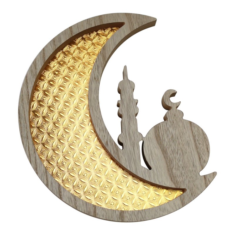 Gold Wooden Crescent Moon & Star Eid/Ramadan Food Serving Tray