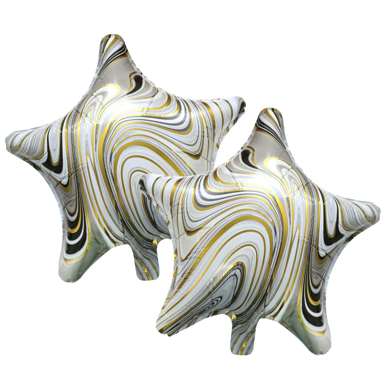 Pack of 2 Gold & Silver Marble Star Eid & Ramadan Foil Balloons (45cm)