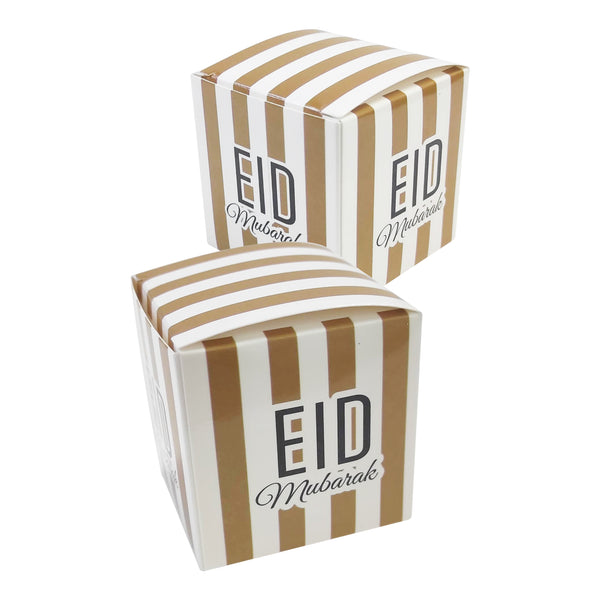 Gold & White Stripe Eid Mubarak Gift Favour Boxes 12 Pack