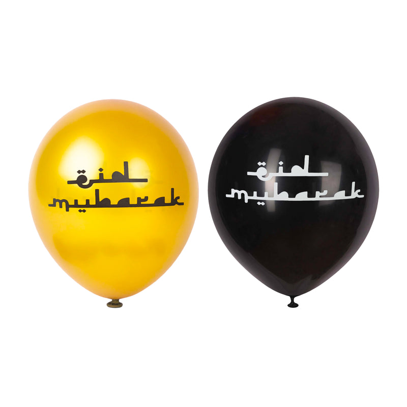 Black & Gold Arabic Eid Mubarak Latex Party Balloons (12 Pack)