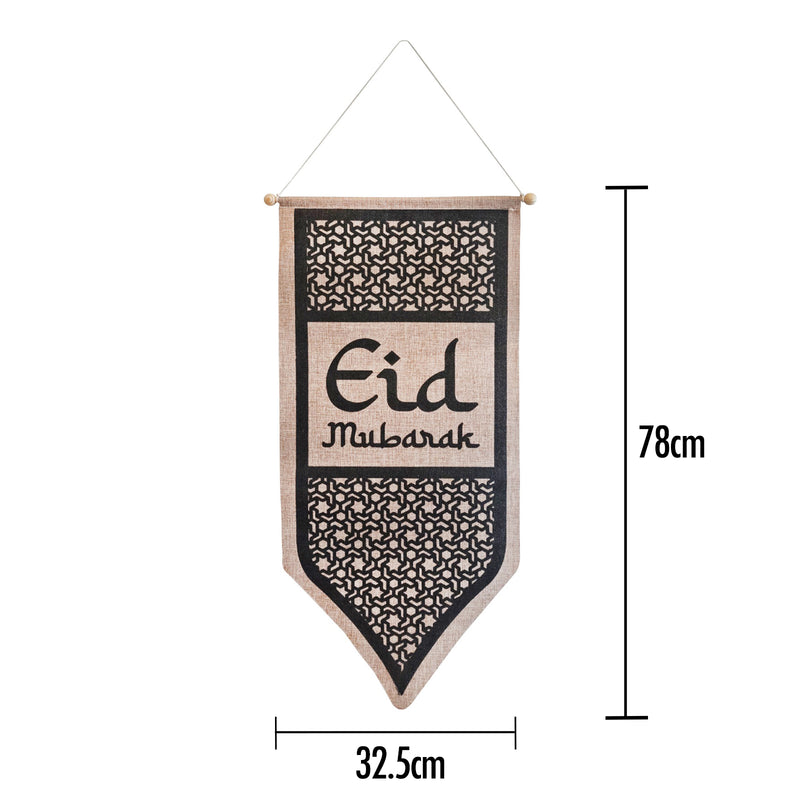 Geometric Eid Mubarak Natural Hessian Hanging Scroll Pendant