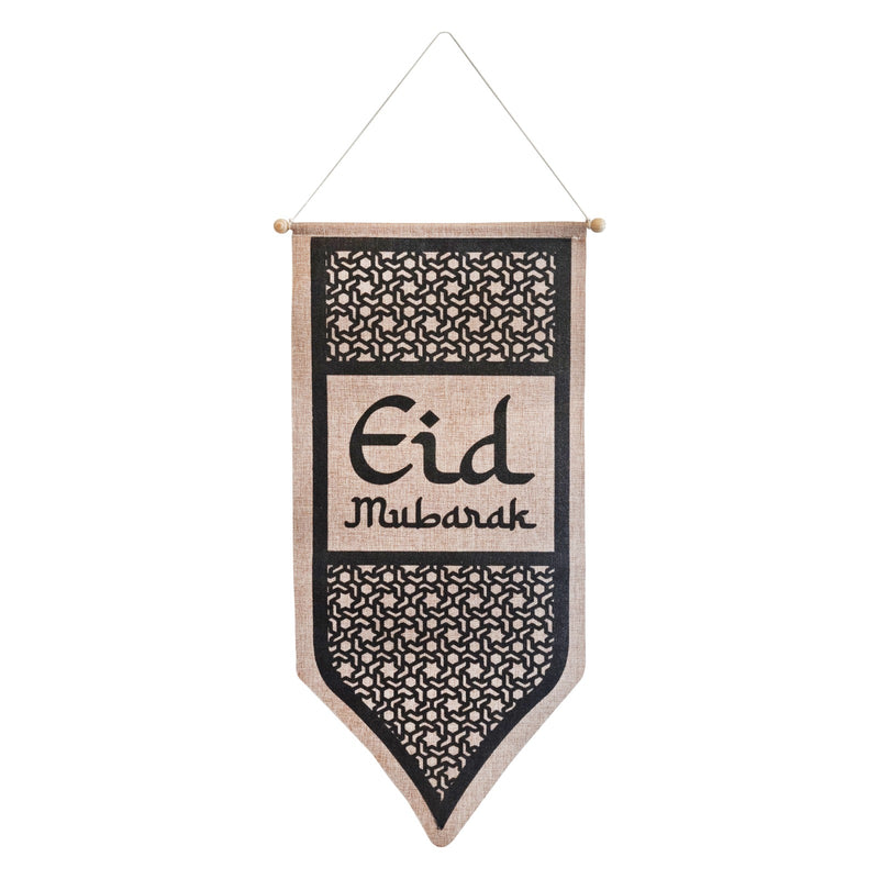 Geometric Eid Mubarak Natural Hessian Hanging Scroll Pendant