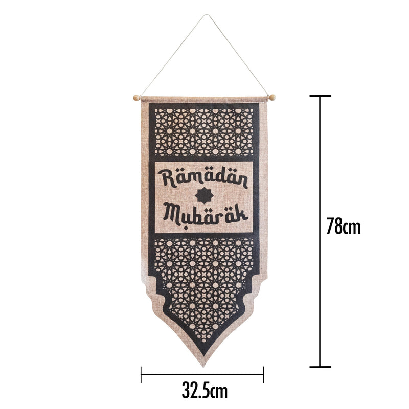 Geometric Ramadan Mubarak Natural Hessian Hanging Scroll Pendant