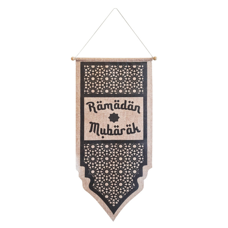 Geometric Ramadan Mubarak Natural Hessian Hanging Scroll Pendant