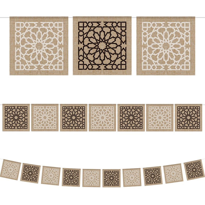 Islamic Geometric Pattern Square Hessian Bunting - 2 meters