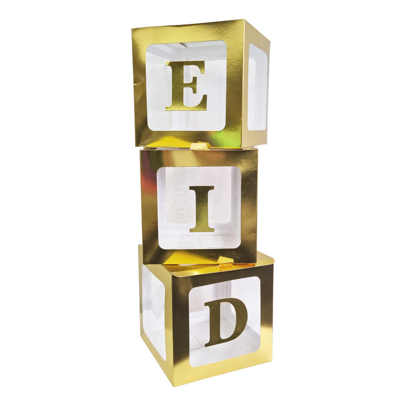 Pack of 3 Gold Eid Letter Transparent Boxes (25cm)