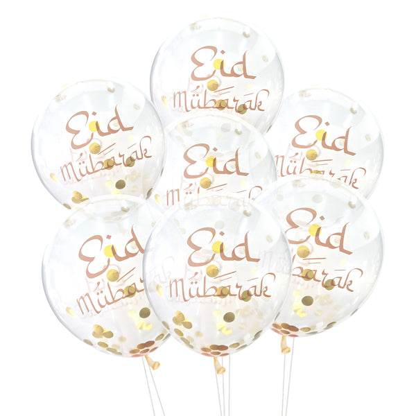 Gold Eid Mubarak Confetti Latex Party Balloons (12 Pack)