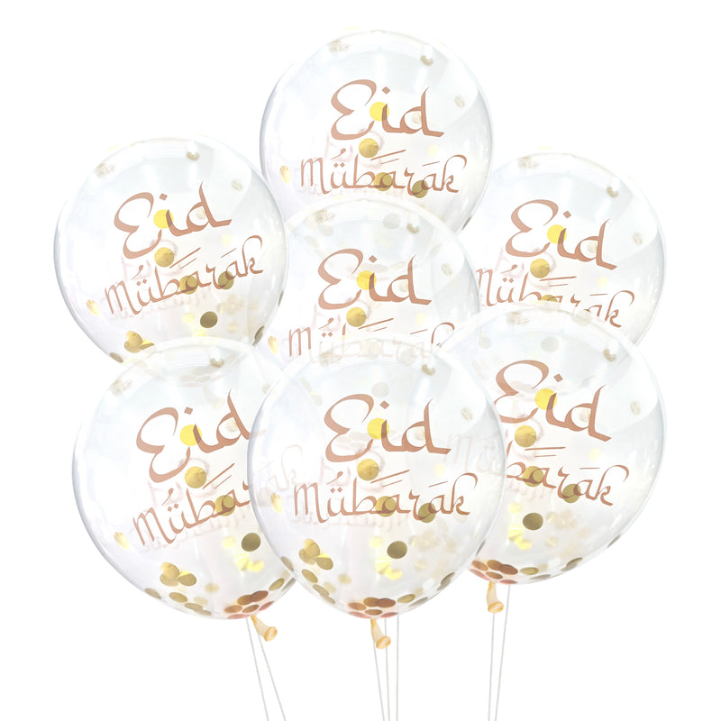 Gold Eid Mubarak Confetti Latex Party Balloons (12 Pack)
