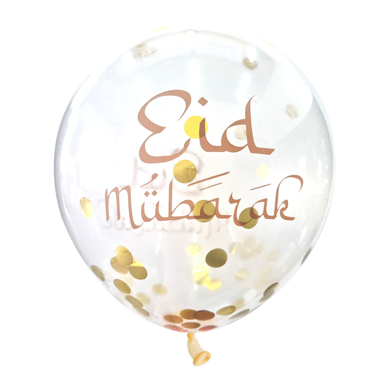Gold Eid Mubarak Confetti Latex Party Balloons (12 Pack)