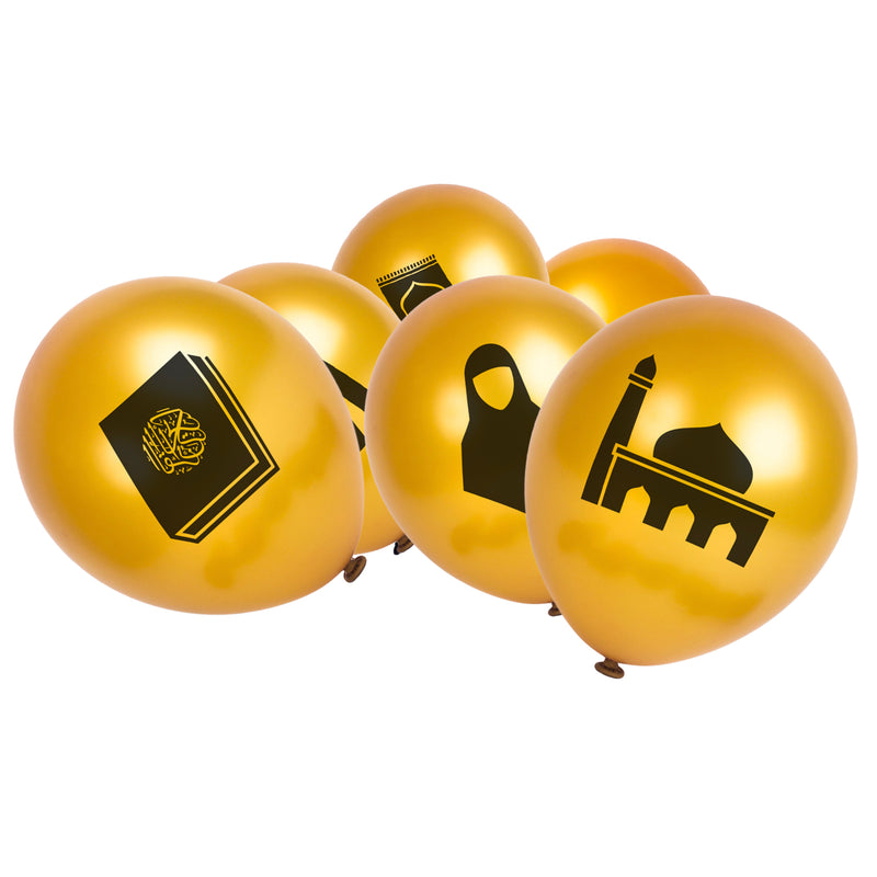 Gold Foil Eid, Crescent Moons, Stars & Islamic Symbol Balloon Set