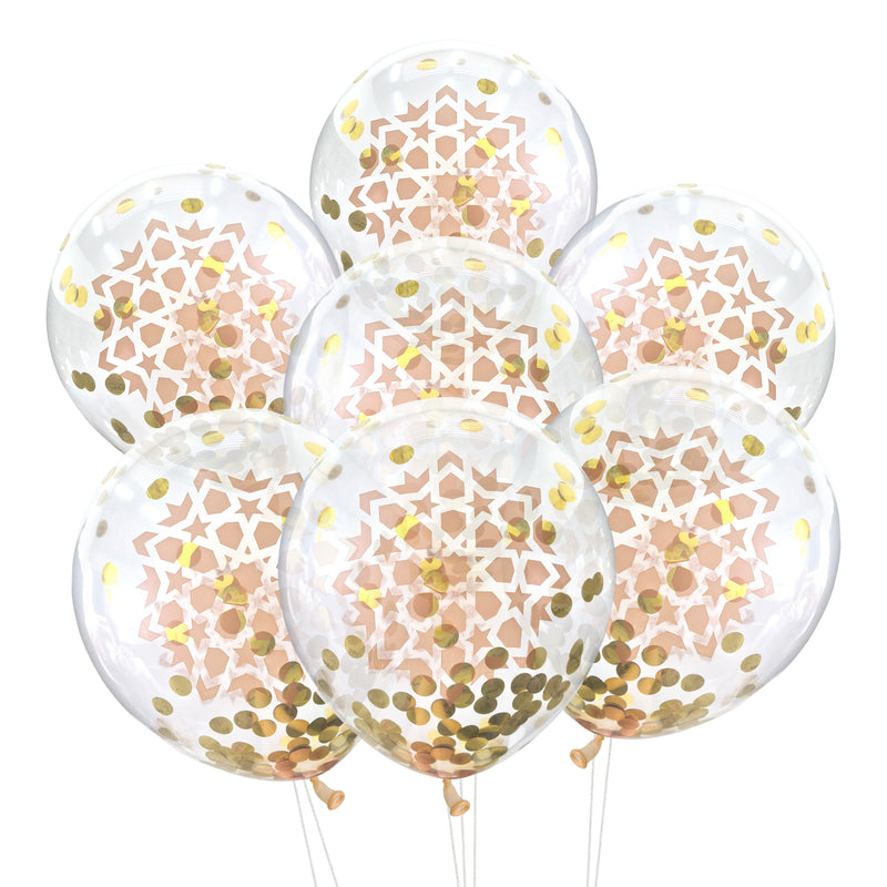 Gold & Silver 'Eid Mubarak' Gold Garland, Fans, Foil Balloon & Confetti Balloons Set (Set 22-2)