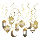 Pack of 10 Gold Spiral Lantern Eid Mubarak Hanging Mobile Decorations