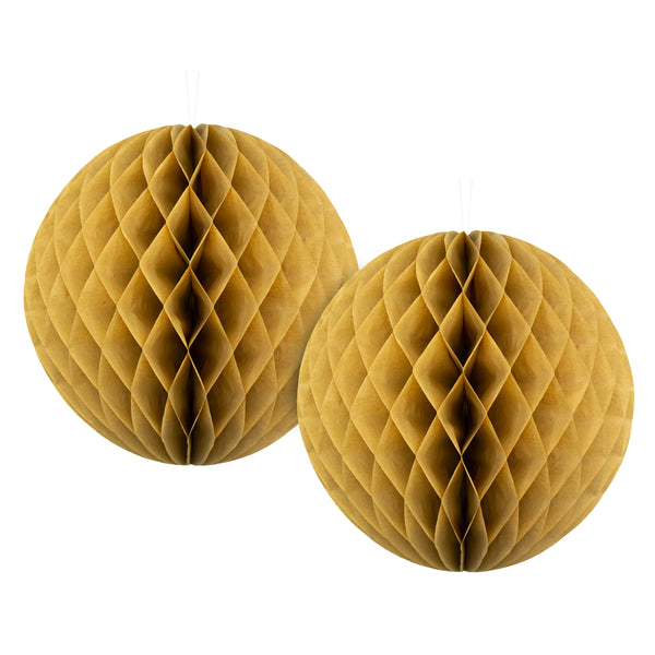 Pack of 2 Gold Paper Hanging Honeycomb Sphere Balls Eid Party Decoration