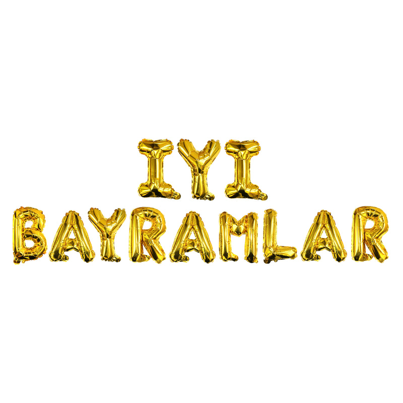 Multicolour İyi Bayramlar Turkish Eid Balloons, Gold Foil Balloons & Bunting Set