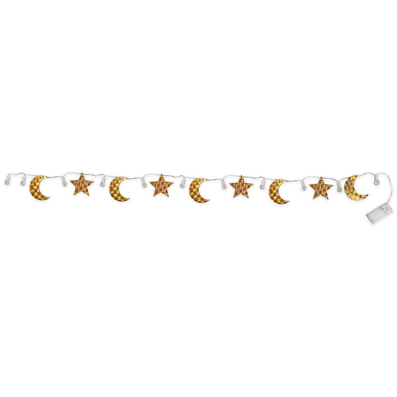 Twin Pack of 1.25m / 11 LED Crescent Moon & Star Eid / Ramadan Battery Powered Fairy Lights
