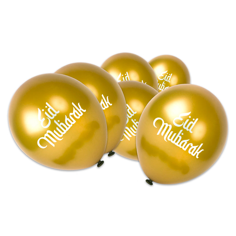 Metallic Gold Eid Mubarak Latex Party Balloons (12 Pack)