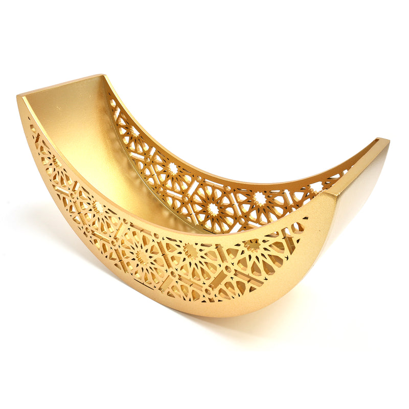 Gold Crescent Moon Shaped Bowl Cutout Wooden Display Tray