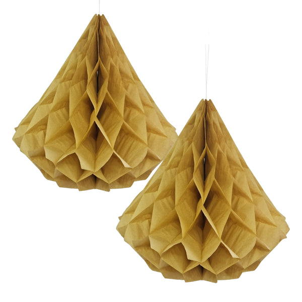 Pack of 2 Gold Paper Hanging Honeycomb Diamond Lanterns Eid Party Decoration