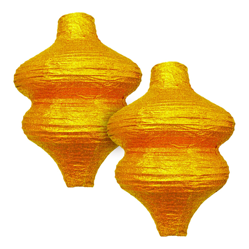 Pack of 2 Ornate Glitter Paper Hanging Lantern Decorations - Gold
