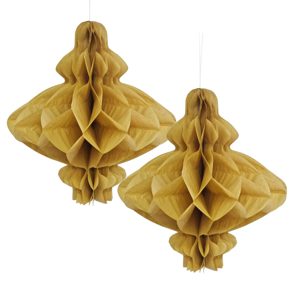 Pack of 2 Gold Paper Hanging Honeycomb Lanterns Eid Party Decoration