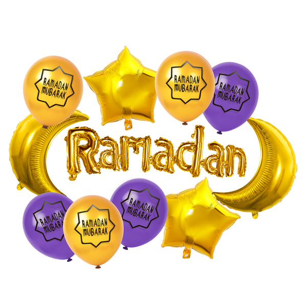 Gold Foil Ramadan, Crescent Moons, Stars & Gold / White Balloon Set