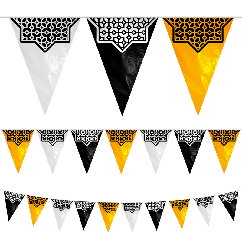Black, Gold & Silver Islamic Star Eid Balloons & Bunting & Gold Wooden Stars Eid Decoration Set