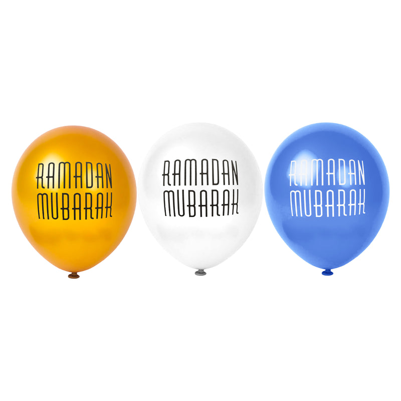 Gold, White & Blue Ramadan Mubarak Balloons (15 Pack)