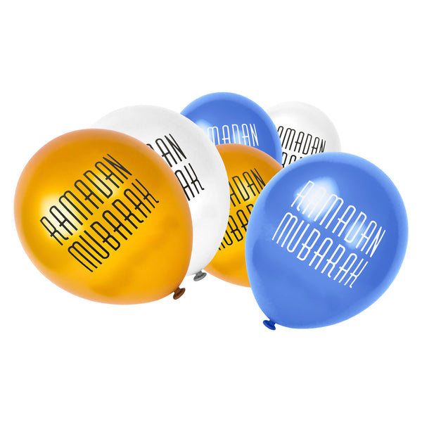 Gold, White & Blue Ramadan Mubarak Balloons (15 Pack)