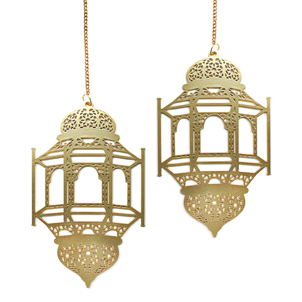 2 Gold Wooden Ramadan / Eid Lantern Hanging Decorations