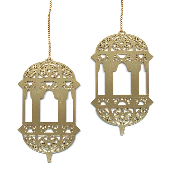 2 Gold Wooden Ramadan / Eid Lantern Hanging Decorations