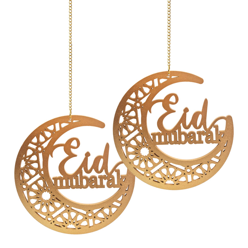 Black & Gold 'Eid Mubarak' Bunting, Half-Fan Garland, Paper/Wooden Lanterns & Stars Set (Set 22-15)