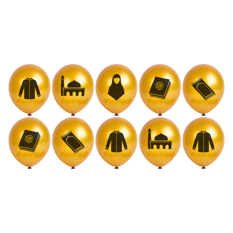 Gold Eid Islamic Symbols Balloons (10 Pack)