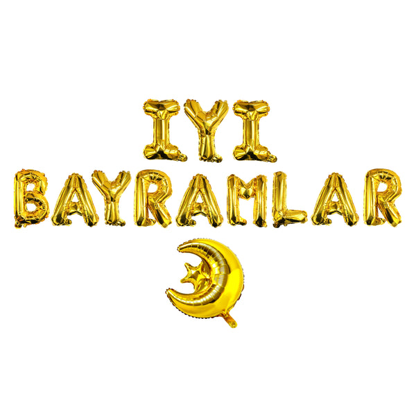 Gold 'İyi Bayramlar' Turkish Foil Letter Balloons