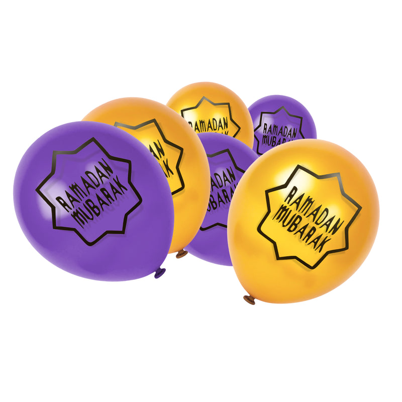 Gold & Purple Ramadan Mubarak Star Balloons (12 Pack)