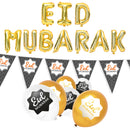 Gold, Black & White Eid Mubarak Balloons & Bunting Set