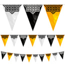 Black, White & Gold Geometric Star Plastic Triangle Bunting - 10 meters
