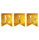 Gold Eid Mubarak Silver Lettering Card Pennant Bunting - 2 meters