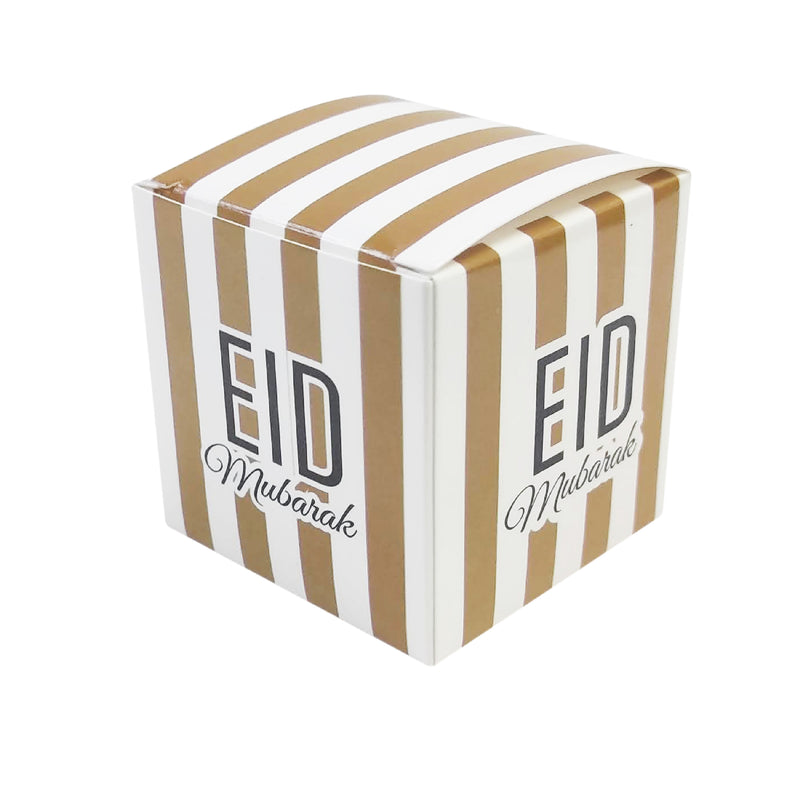 Gold & White Stripe Eid Mubarak Gift Favour Boxes 12 Pack